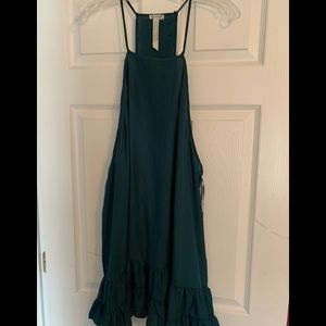 Free People teal ruffled slip dress sz L EUC